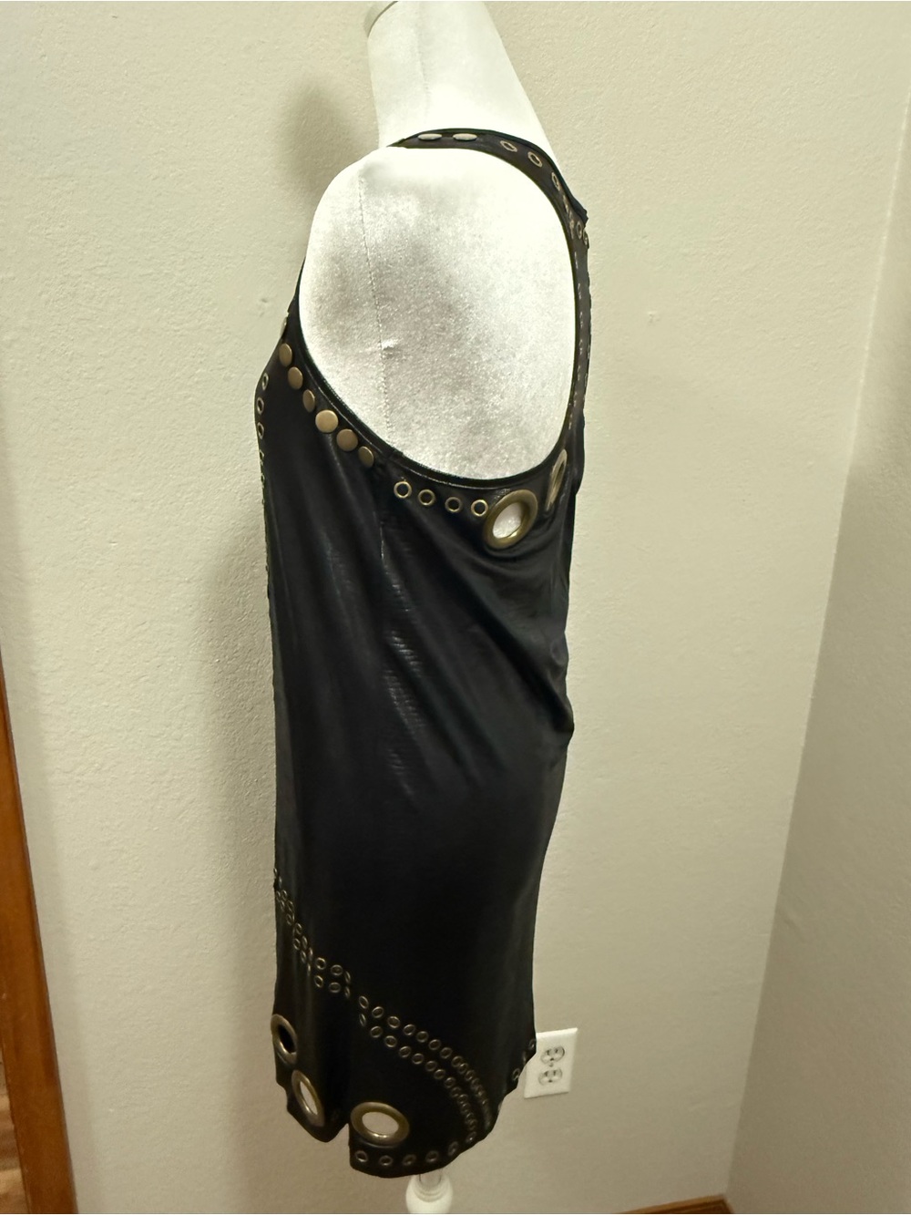 Caribbean Queen Black Mini Dress with Gold Eyelet Accents - Picture 4 of 7